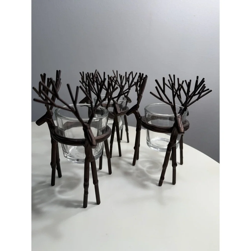 Yankee Lot of 3 Reindeer Votive Candle Holders Metal Antler Rustic Christmas
